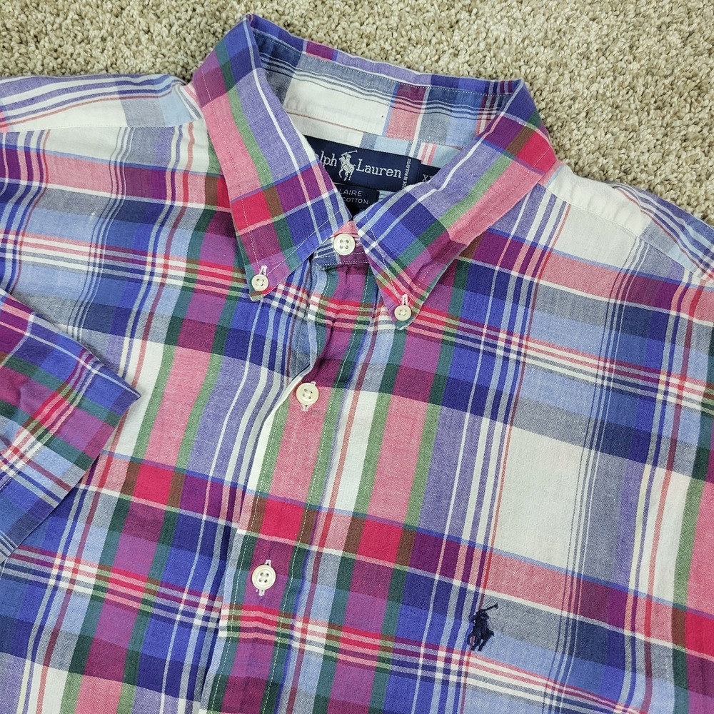 Ralph Lauren Blaire Mens XL Red White Blue Plaid Pony Button Down Short Sleeve